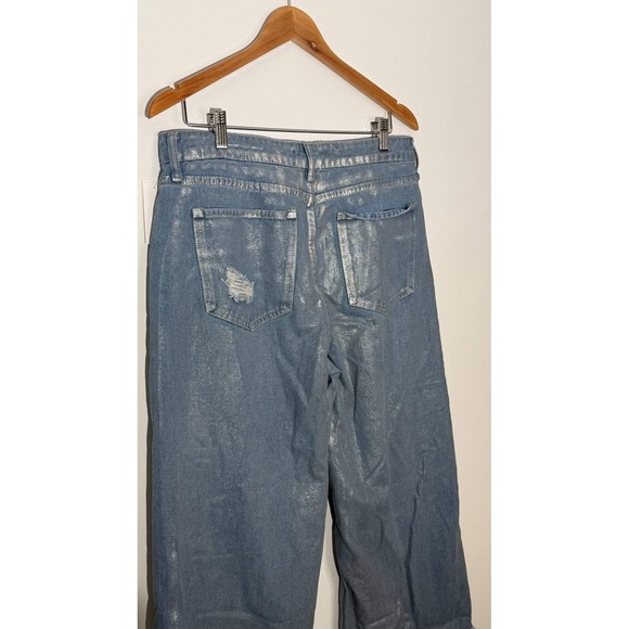 Fashionova Wide Leg Jeans Women Size 13 Silver Metallic Distressed Cropped - Picture 13 of 13